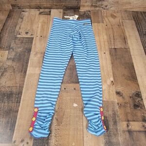 Matilda Jane Sightseeing Leggings Girls‎ 12 Blue Striped Flower Button NWT
